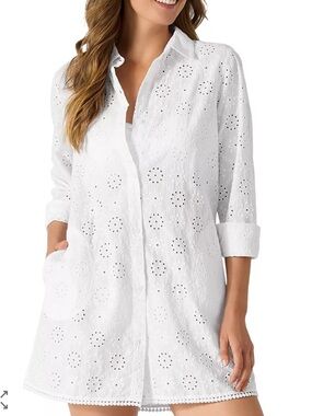 Tommy Bahama Harbor Eyelet Shirt Swim Cover-Up - S